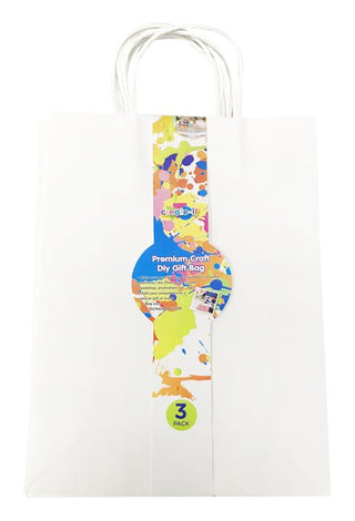 3PK White Craft DIY Gift Bags - 35CM x 25CM x 10CM