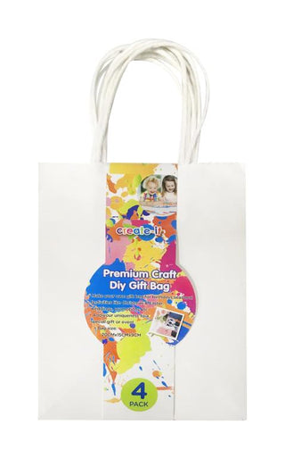 4PK White Craft DIY Gift Bags - 20CM x 15CM x 9CM