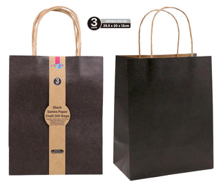 Craft DIY Gift Bags (Black Series) - 25.5CM x 20CM x 12CM -3PK