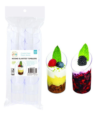 12PK Crystal Clear Plastic Series Round Slanted Tumblers