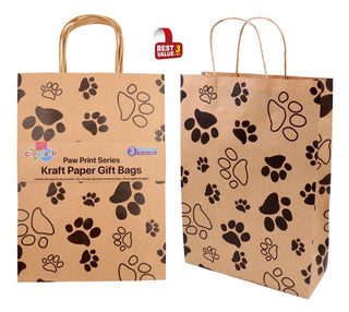Craft Gift Bags - Paw Print Series - 35CM X 25CM X 10CM- 3PK