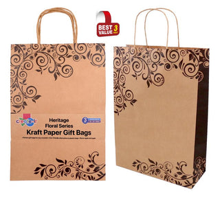 Craft Gift Bags - Heritage Floral Series - 35CM x 25CM 10CM - 3PK