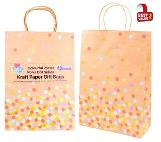 Craft Gift Bags - Colourful Pastel Polka Dot Series - 35CM x 25CM x 10CM - 3PK