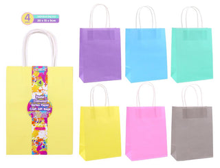 Craft Gift Bags - Pastel Coloured Series - 20CM x 15CM x 9CM - 4PK