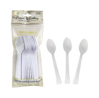 15PK Premium Re-Usable Plastic Party Spoons
