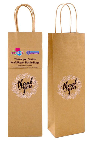 Craft Gift Bags - Thank You Series - 35CM x 1.5CM x 8CM - 3PK