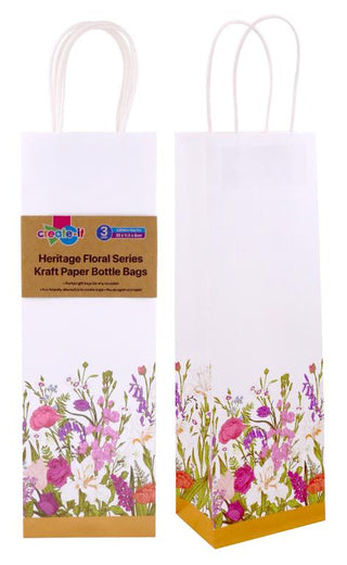Craft Gift Bags - Heritage Floral Series - 35CM x 11.5CM x 8CM - 3PK