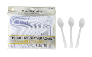 50PK Premium Re-usable Plastic Party Spoons