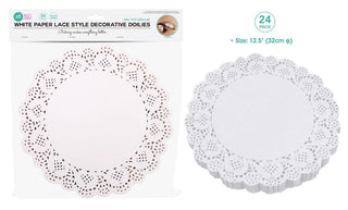 24PK White Paper Lace Round Series Decorative Doilies - 10.5"/26.5CM Diameter