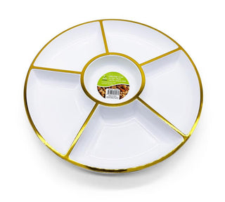 Deluxe Chip & Dip Tray with Gold Rim - Re-usable Plastic