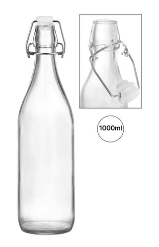 1LTR Clear Glass Bottle W/Clip