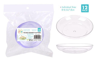 12PK Clear Round Plastic Series Platters - 8.5CM x 1.8CM