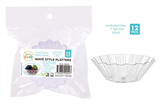 12PK Clear Round Plastic Series Wave Style Platters - 7.2CM X 2.3CM