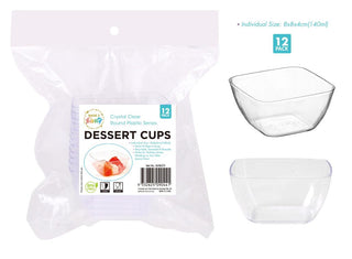 12PK Clear Square Plastic Series Desert Cups - 7.5CM x 7.5CM X 4CM