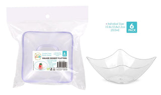 6PK Clear Square Plastic Series Desert Platters - 10.8CM x 10.8CM X 5.2CM