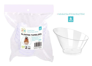 6PK Clear Round Plastic Series Slanted Large Tumblers - 10.6CM x 6.8CM