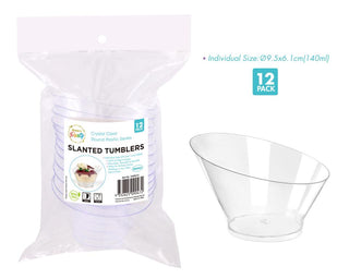 12PK Clear Round Plastic Series Slanted Small Tumblers - 9.5CM x 6.1CM