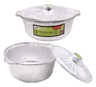 2PK Large (5.3LTR) Foil Pot W/Lid - 34CM Diameter x 11CM High