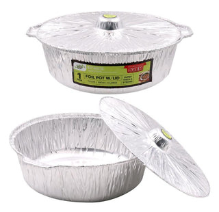 Extra Large (7.6LTR) Foil Pot W/Lid- 39CM DIameter x 11.5CM High