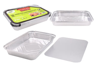 10PK Foil Containers W/Lids - 31CM x 21.8CM x 5CM