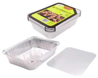 10PK Foil Containers W/Lids - 26CM x 19CM x 6CM