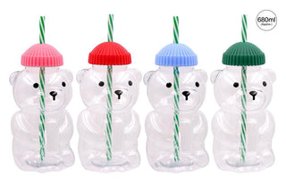 Teddy Bear Plastic Novelty Cup W/Straw - 600ML