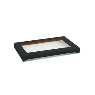 Rectangle Black Catering Tray Lid -Medium -PET Window-100/ctn