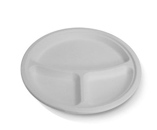 Sugarcane Round Plate 10” (254mm) /3 compartment 500pc/ctn