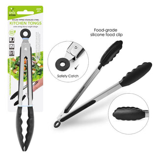 Nylon Tipped 9' Stainless Steel Kitchen Tongs-Black Series