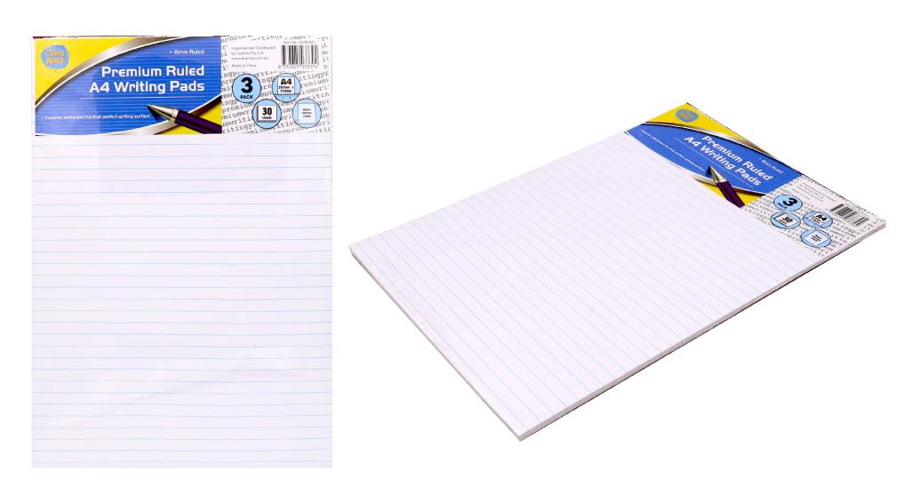 3PK A4 Ruled Writing Pads – 45 Sheets, 70GSM Paper – IFPACK