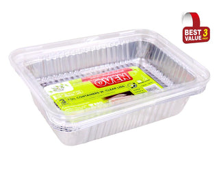 Foil Trays W/Clear PVC Lids (3PK) 220MM X 155MM X 45MM