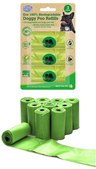 100% ECO Degradable Doggy Poo Bag Refills-3PK