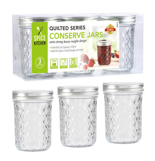 3PK 220ML Quilted Style Glass Conserve Jars