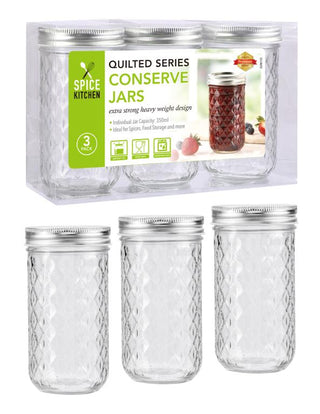 3PK 350ML Quilted Style Glass Conserve Jars