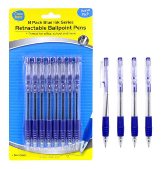 8PK Retractable Ball Point Pens-Blue Ink Series