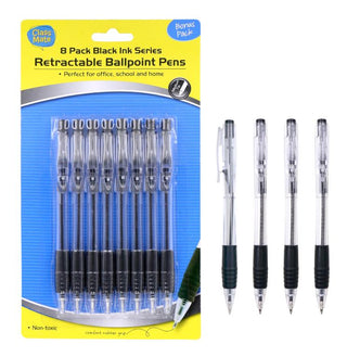 8PK Retractable Ball Point Pens-Black Ink Series