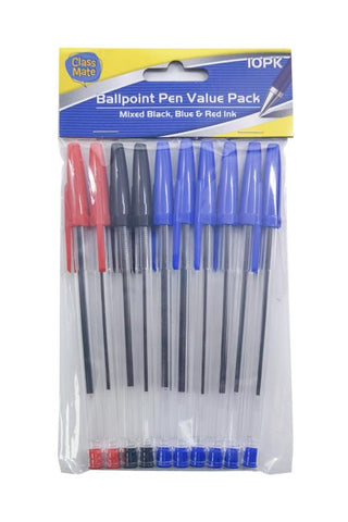 10PK Value Pack Ball Point Pens - Assorted Colour Series