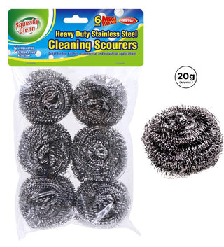 6PK Stainless Steel Cleaning Scourers