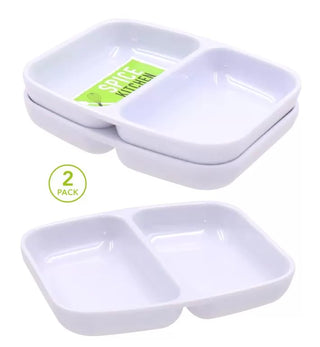 2PK White Melamine 2 Section Tray - 9.9CM X 8.1CM 35g