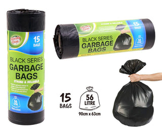 15PK - 56LTR Black Series Garbage Bags