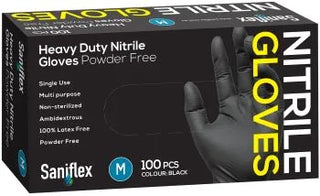 Saniflex' H/Duty Nitrile BLACK Medium  Powder Free Gloves