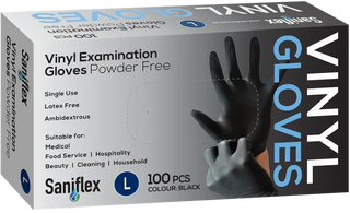 Saniflex Vinyl Black Powder Free Gloves Large 100s