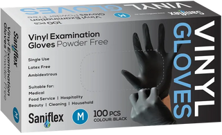 Saniflex Vinyl Black Powder Free Gloves Medium 100s