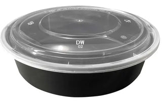2000ml Flat Round Container Set BLACK (90 Sets/CTN)