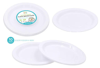 10PK Reusable Series Plastic Large Round Plates - 22.5CM x 1.6CM