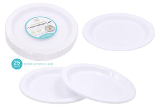 25PK Reusable Series Plastic Large Round Plates - 22.5CM x 1.6CM