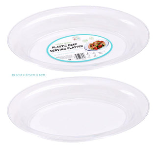 Plastic Deep Oval Serving Platter - 39.5CM X 27.5CM X 5.8CM - CLEAR SERIES