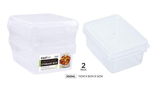 2PK Plastic Containers W/ Lids - 300ML