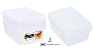 2PK Plastic Containers W/ Lids - 600ML